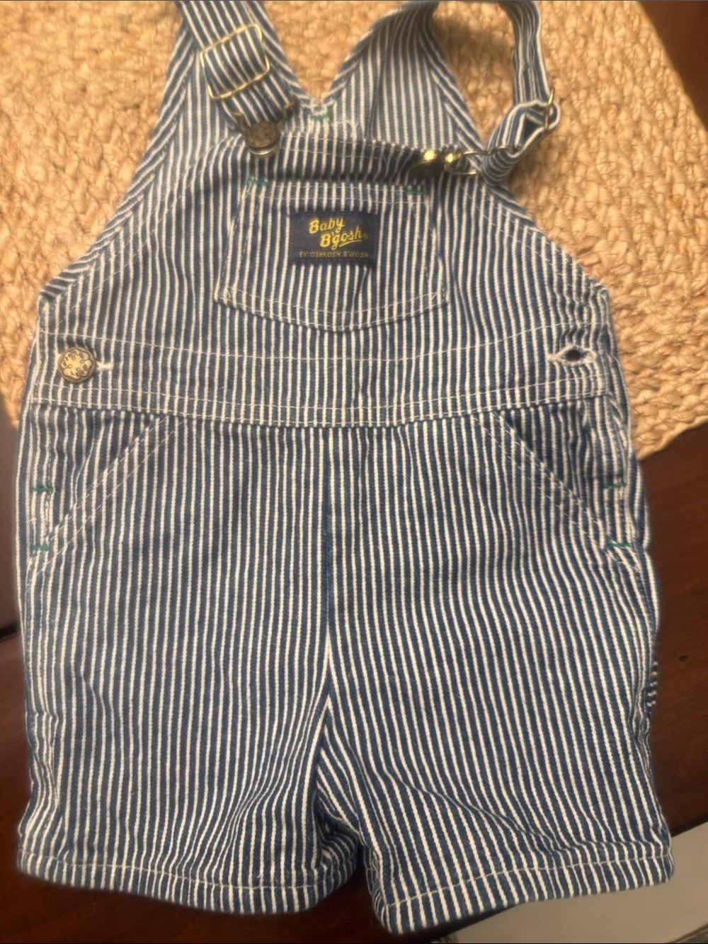 OshKosh B'gosh Blue and White Striped Short Overalls